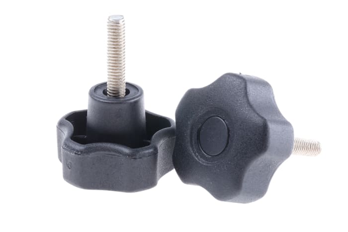 RS PRO Black Multiple Lobes Clamping Knob, M6, Threaded Stud