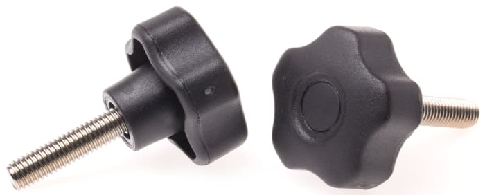 RS PRO Black Multiple Lobes Clamping Knob, M8, Threaded Stud