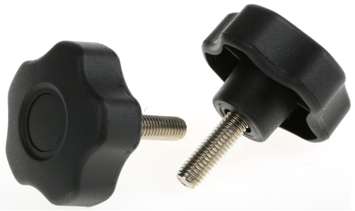 RS PRO Black Multiple Lobes Clamping Knob, M8, Threaded Stud