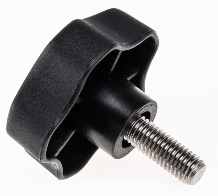 RS PRO Black Multiple Lobes Clamping Knob, M10, Threaded Stud