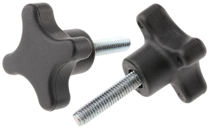 RS PRO Black Polypropylene 4-Arm Clamping Knob, Threaded Stud