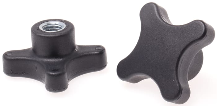 RS PRO Black 4-Arm Clamping Knob, M12, Threaded Hole