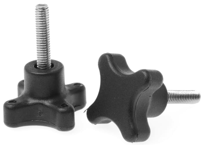 RS PRO Black 4-Arm Clamping Knob, M6, Threaded Stud