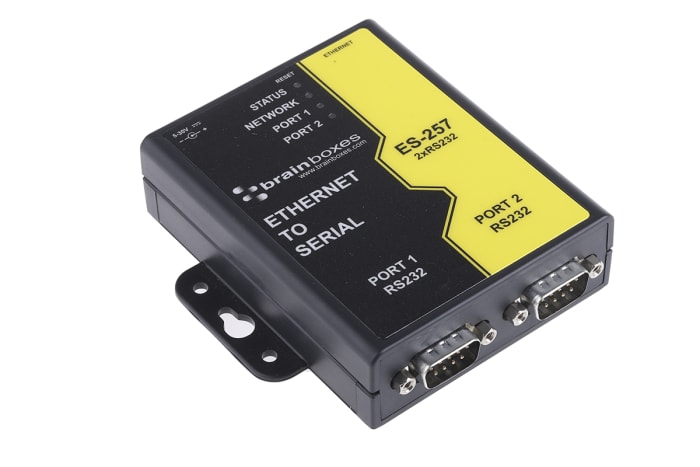 Brainboxes Serial Device Server, 1 Ethernet Port, 2 Serial Port, RS232 Interface, 1Mbit/s Baud Rate