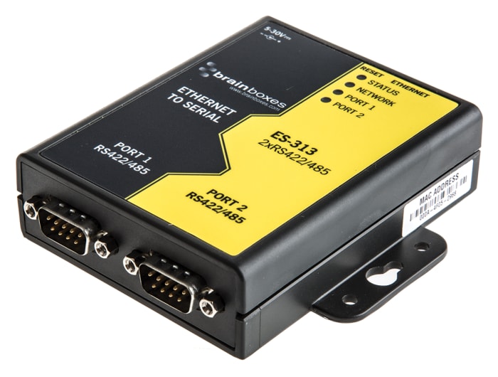 Brainboxes Serial Device Server, 1 Ethernet Port, 2 Serial Port, RS422, RS485 Interface, 1Mbit/s Baud Rate