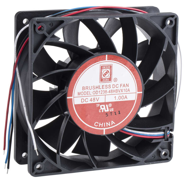RS PRO Axial Fan, 48 V dc, DC Operation, 226cfm, 48W, 1A Max, 120 x 120 x 38mm