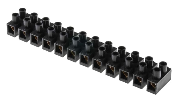 Regleta de conexiones RS PRO de 12 vías, para cable de 10 mm², 57A, 400 V, Tornillo, de color Negro
