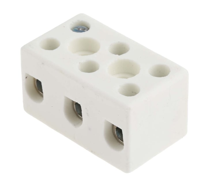 Clema RS PRO de 3 vías, para cable de 8 AWG, 57A, 450 V, Sujeto con Tornillo, de color Blanco