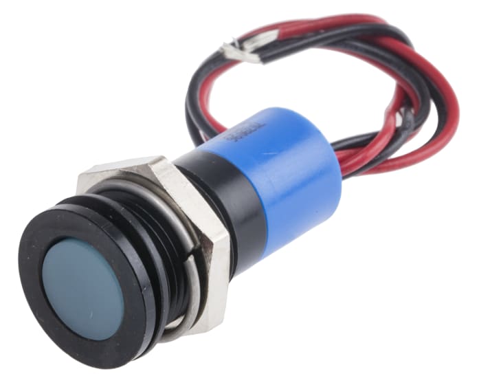 RS PRO Blue Panel Mount Indicator, 6 → 36V dc, 14mm Mounting Hole Size, Lead Wires Termination, IP67