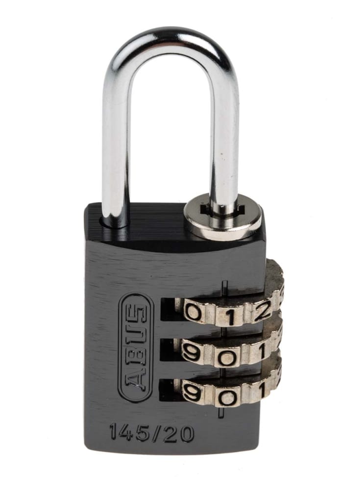 ABUS 145/20 Combination Weatherproof Aluminium, Steel Safety Padlock, 3mm Shackle, 20mm Body