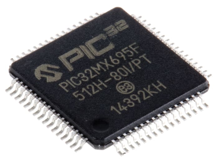 Microchip, 32bit PIC, PIC32MX Microcontroller, 80MHz, 12 kB, 512 kB Flash, 64-Pin TQFP