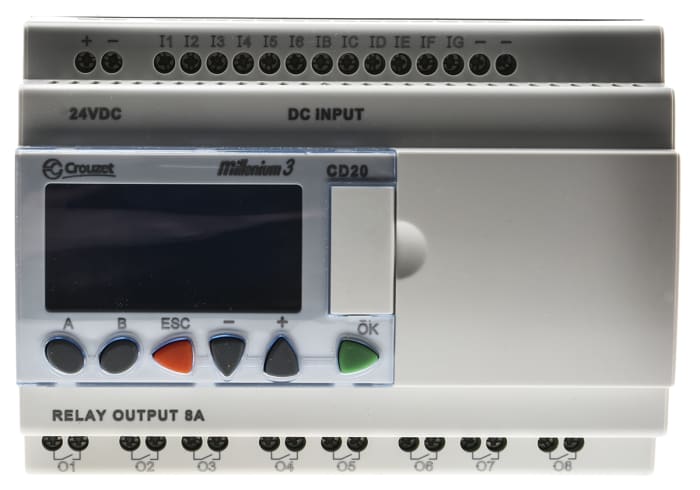 Crouzet Millenium 3 Series Logic Module, 24 V dc Supply, Relay Output, 12-Input, Analogue, Digital Input