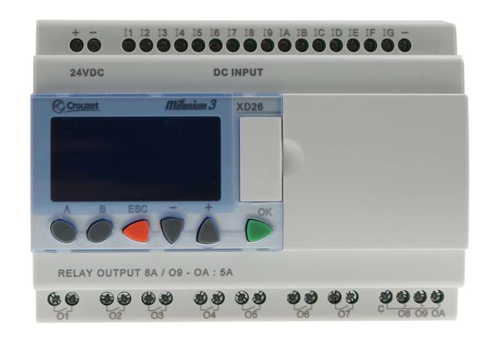 Crouzet Millenium Evo Series Logic Control for Use with XD26 Series, 24 V dc Supply, Relay Output, 16-Input, Analogue,