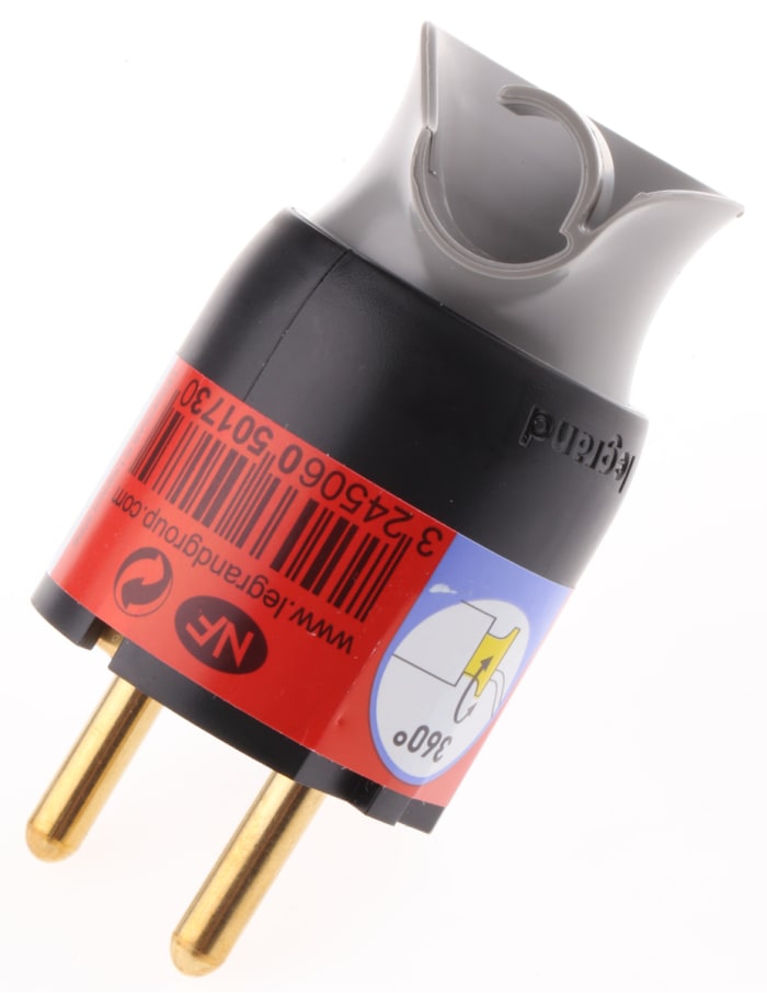 Legrand French / German Mains Connector, 16A Black, Grey, Cable Mount Polymer, 250 V