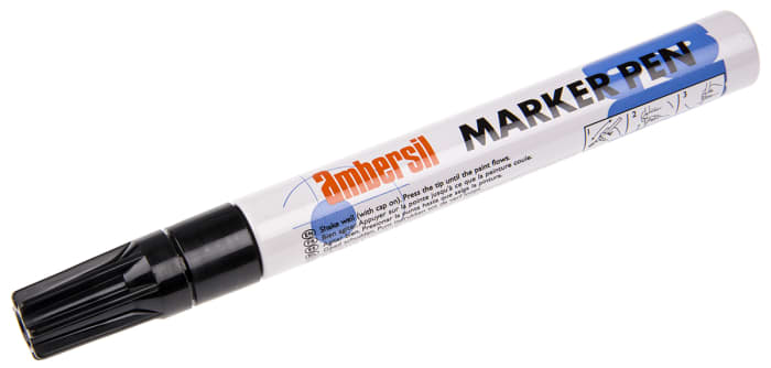 Ambersil Black 3mm Medium Tip Paint Marker Pen for use with Cardboard, Glass, Metal, Paper, Plastic, Rubber, Textiles,