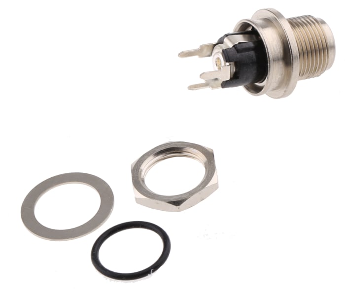 Switchcraft, L Version Straight DC Socket 5A, 12.0 V, PCB, length 27.0 mm, Silver, IP68