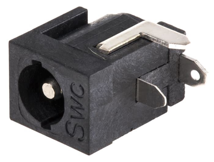 Switchcraft Right Angle DC Socket Rated At 5.0A, PCB Mount, length 14.5mm, Silver