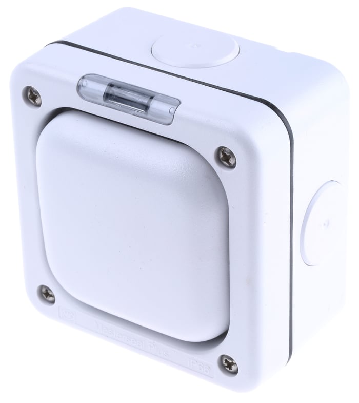 MK Electric White Outdoor Light Switch, 2 Way, 1 Gang, Masterseal