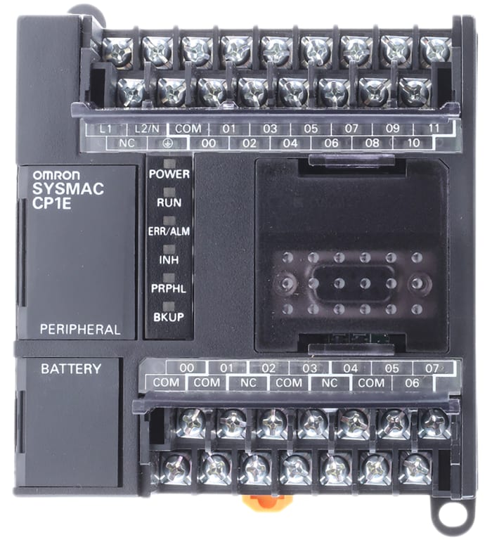 PLC procesor řada CP1E, výstup: Relé USB 20 vstupů/výstupů 32 kB (programová paměť), 8000 slov (datová paměť) Lišta DIN