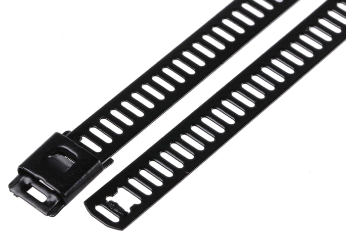 HellermannTyton Cable Tie, Ladder, 230mm x 7 mm, Black Polyester Coated Stainless Steel, Pk-100