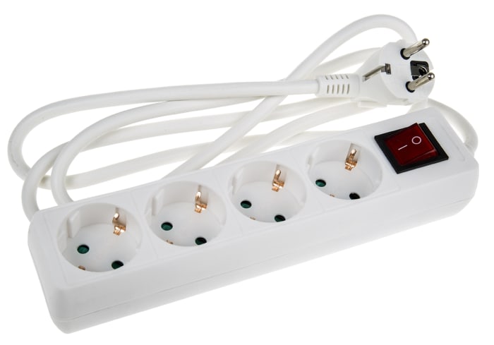 RS PRO Type F - German Schuko 4 Gang Power Distribution Unit, 1.5m Cable, 16A, 250 V ac