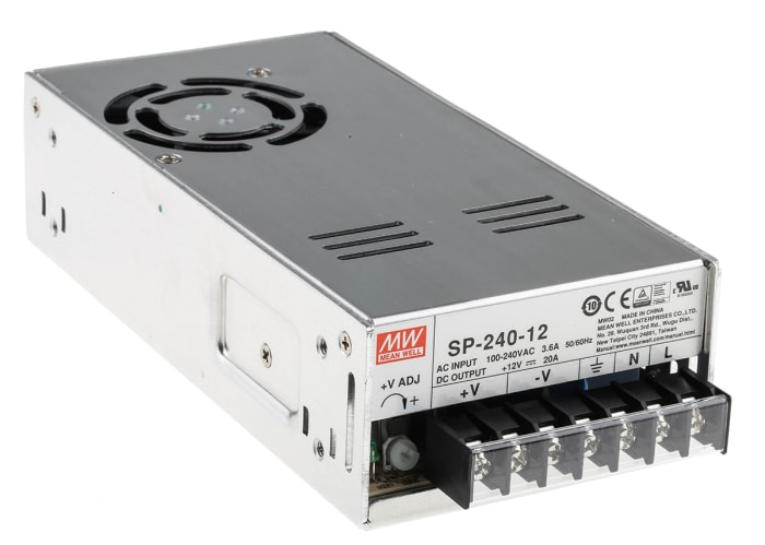 Mean Well Embedded Switch Mode Power Supply SMPS, SP-240-12RS, 12V dc, 20A, 240W, 1 Output, 124 → 370 V dc, 88