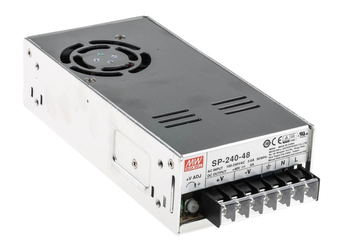 Mean Well Embedded Switch Mode Power Supply SMPS, SP-240-48RS, 48V dc, 5A, 240W, 1 Output, 124 → 370 V dc, 88