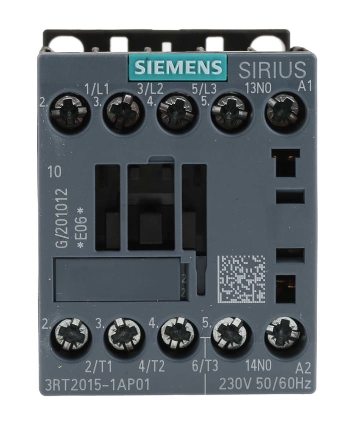 Siemens SIRIUS 3RT Size S00, 3RT2 Contactor, 230 V ac Coil, 3-Pole, 7 A, 3 kW, 3NO, 400 V ac