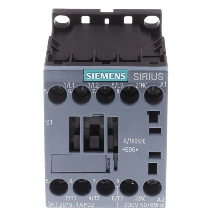 Siemens SIRIUS 3RT 3RT2 Contactor, 230 V ac Coil, 3-Pole, 7 A, 3 kW, 3NO, 400 V ac