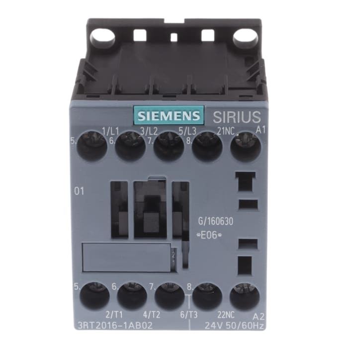 Siemens SIRIUS 3RT Size S00, 3RT2 Contactor, 24 V ac Coil, 3-Pole, 9 A, 4 kW, 3NO, 400 V ac