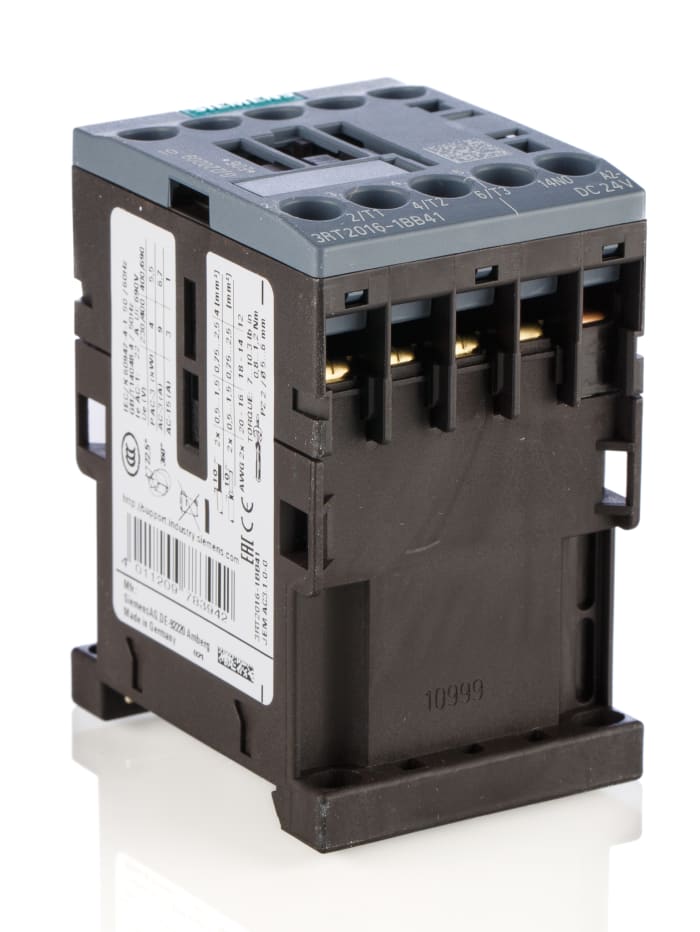 Siemens SIRIUS 3RT Size S00, 3RT2 Contactor, 24 V dc Coil, 3-Pole, 9 A, 4 kW, 3NO, 400 V ac
