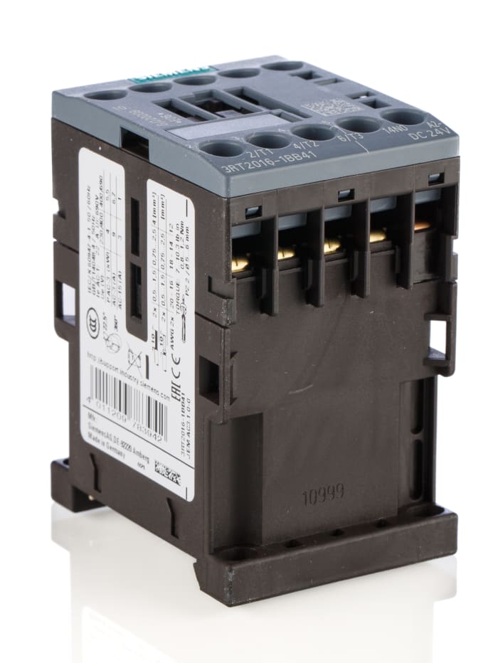 Siemens SIRIUS 3RT2 Contactor, 24 V dc Coil, 3-Pole, 9 A, 4 kW, 3NO, 400 V ac