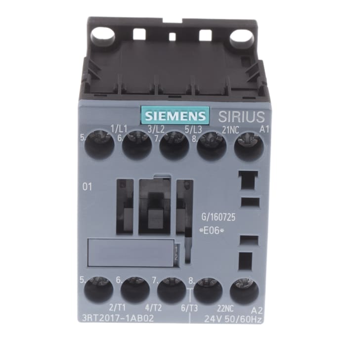 Siemens SIRIUS 3RT Size S00, 3RT2 Contactor, 24 V ac Coil, 3-Pole, 12 A, 5.5 kW, 3NO, 400 V ac