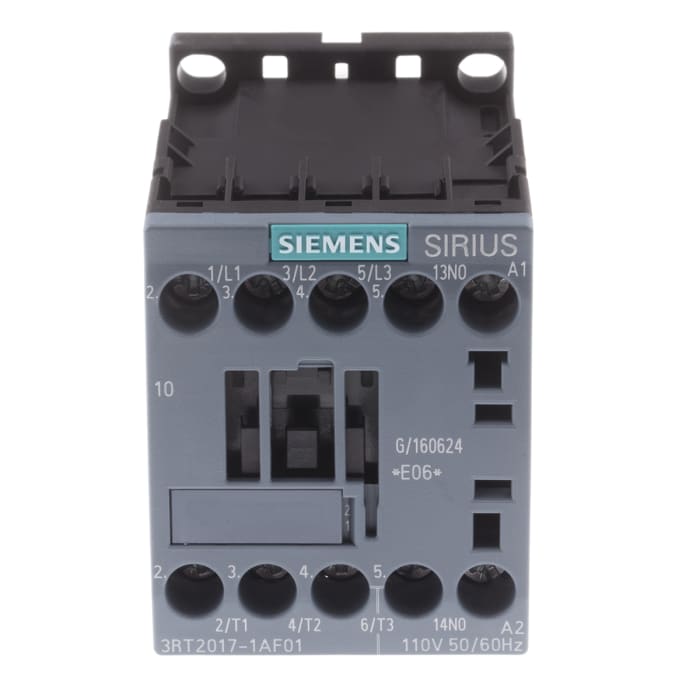 Siemens SIRIUS 3RT Size S00, 3RT2 Contactor, 110 V ac Coil, 3-Pole, 12 A, 5.5 kW, 3NO, 400 V ac