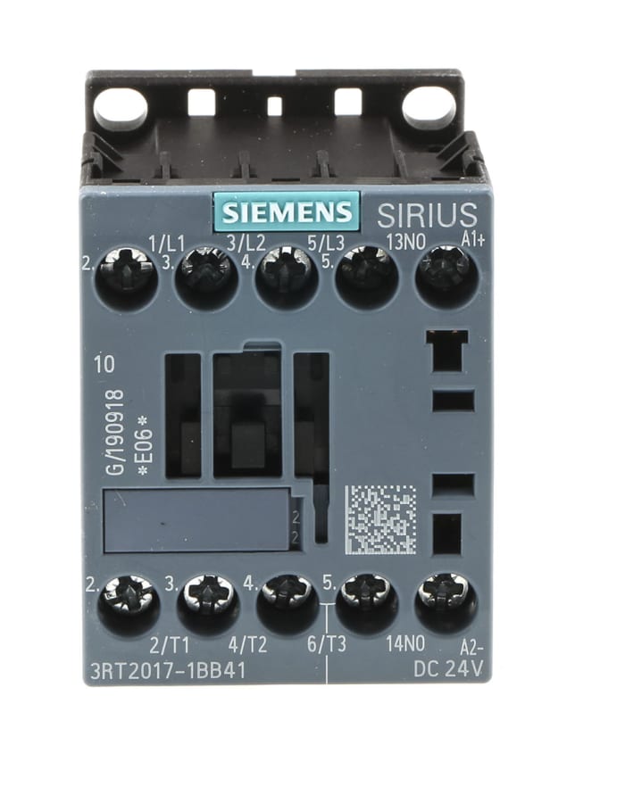 Siemens SIRIUS 3RT Size S00, 3RT2 Contactor, 24 V dc Coil, 3-Pole, 12 A, 5.5 kW, 3NO, 400 V ac