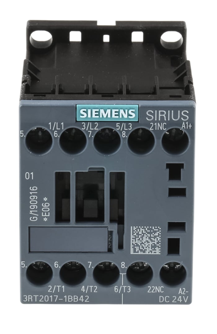 Siemens SIRIUS 3RT Size S00, 3RT2 Contactor, 24 V dc Coil, 3-Pole, 12 A, 5.5 kW, 3NO, 400 V ac