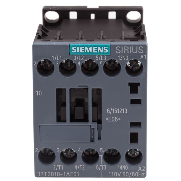 Siemens SIRIUS 3RT Size S00, 3RT2 Contactor, 110 V ac Coil, 3-Pole, 16 A, 7.5 kW, 3NO, 400 V ac