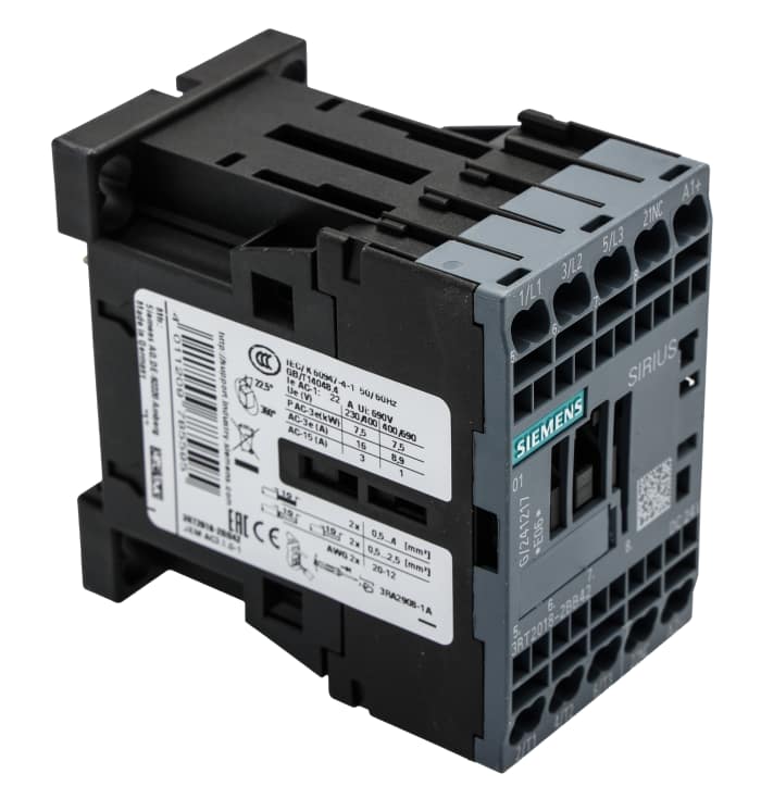 Siemens SIRIUS 3RT Size S00, 3RT2 Contactor, 24 V dc Coil, 3-Pole, 16 A, 7.5 kW, 3NO, 400 V ac