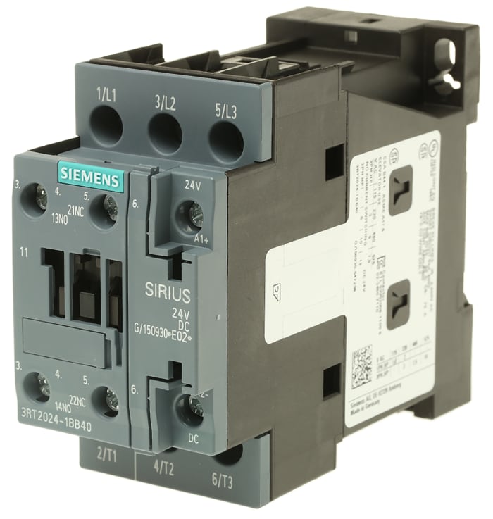 Contacteur Siemens série Size S0, 3RT2, 3 pôles , 3NO, 12 A, 24 V c.c., 5,5 kW