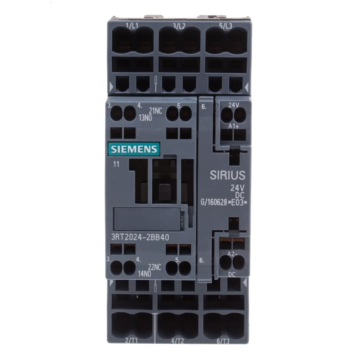 Siemens SIRIUS 3RT Size S0, 3RT2 Contactor, 24 V dc Coil, 3-Pole, 12 A, 5.5 kW, 3NO, 400 V ac