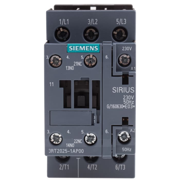 Siemens SIRIUS 3RT Size S0, 3RT2 Contactor, 230 V ac Coil, 3-Pole, 17 A, 7.5 kW, 3NO, 400 V ac