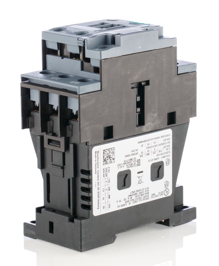 Siemens SIRIUS 3RT Size S0, 3RT2 Contactor, 24 V dc Coil, 3-Pole, 25 A, 11 kW, 3NO, 400 V ac