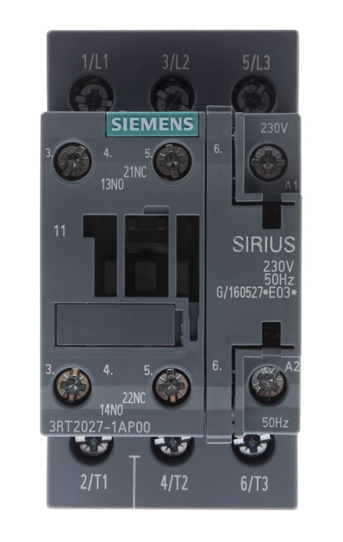 Siemens SIRIUS 3RT Size S0, 3RT2 Contactor, 230 V ac Coil, 3-Pole, 32 A, 15 kW, 3NO, 400 V ac