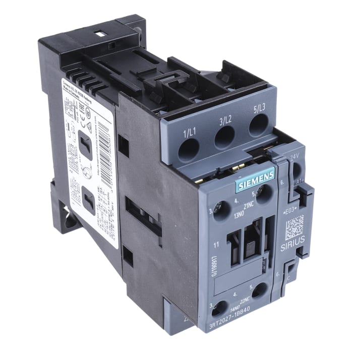 Siemens SIRIUS 3RT Size S0, 3RT2 Contactor, 24 V dc Coil, 3-Pole, 32 A, 15 kW, 3NO, 400 V ac