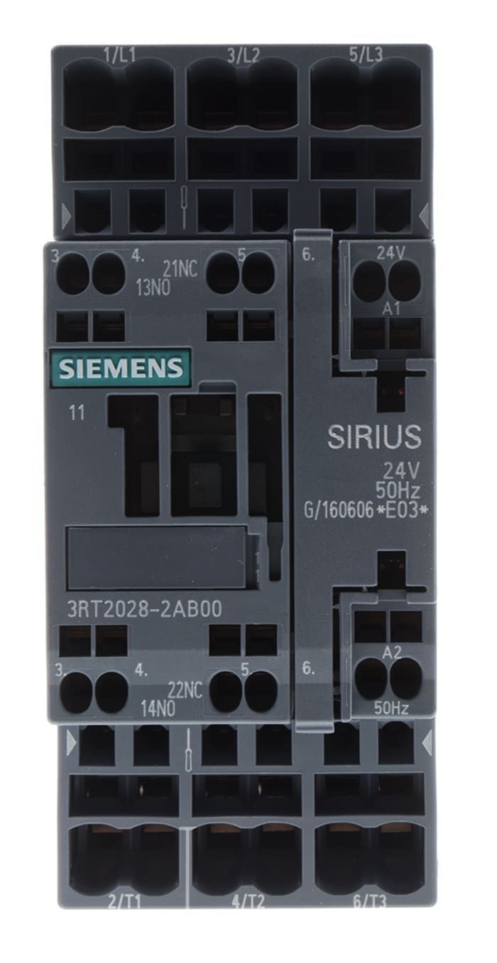 Siemens SIRIUS 3RT Size S0, 3RT2 Contactor, 24 V ac Coil, 3-Pole, 38 A, 18.5 kW, 3NO, 400 V ac