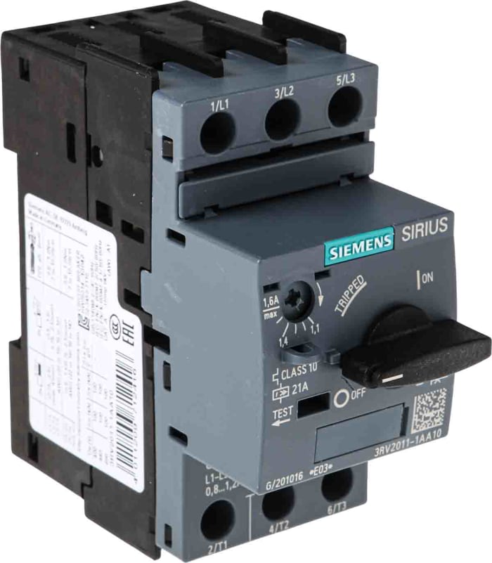 Siemens 1.1 → 1.6 A SIRIUS 3RV Motor Protection Circuit Breaker