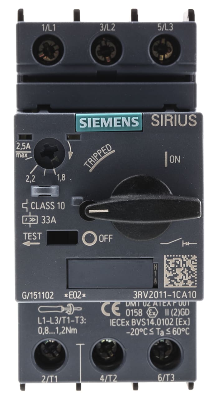 Siemens 1.8 → 2.5 A SIRIUS 3RV Motor Protection Circuit Breaker, 690 V