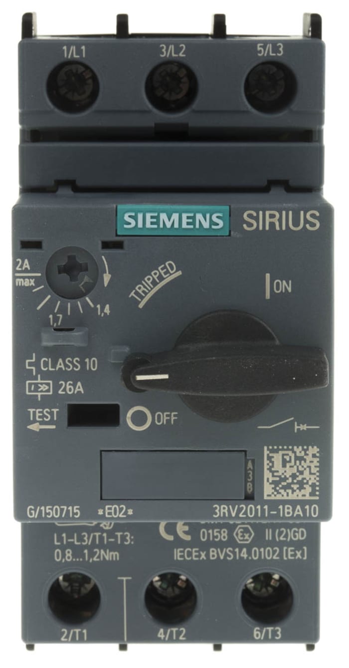 Siemens 1.4 → 2 A SIRIUS 3RV Motor Protection Circuit Breaker, 690 V