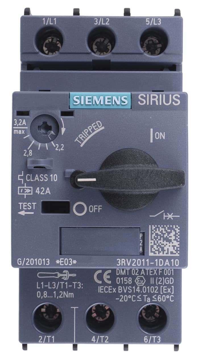 Siemens 2.2 → 3.2 A SIRIUS 3RV Motor Protection Circuit Breaker