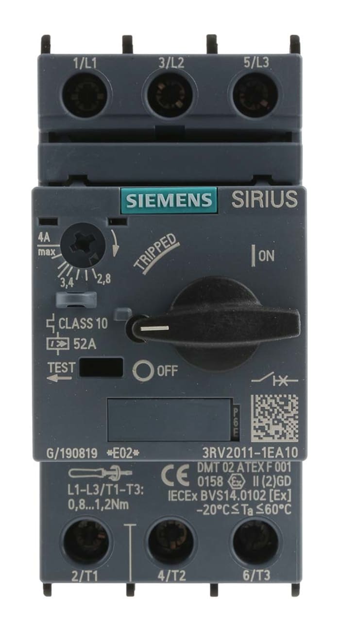 Guardamotor Siemens SIRIUS 3RV 3RV2, 690 V, 2,8 → 4 A
